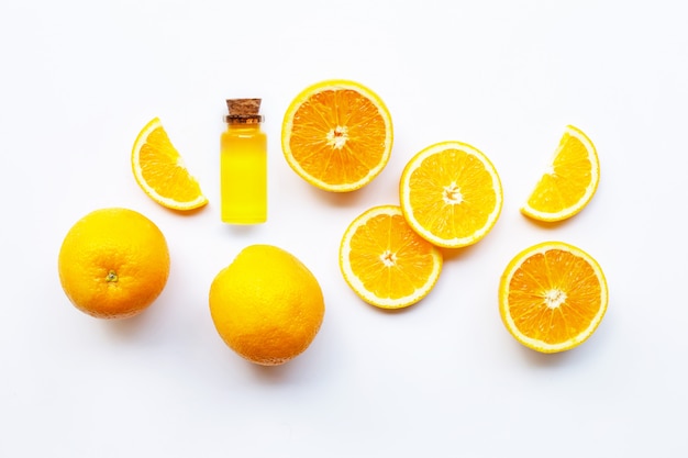 Orange fruits with citrus oil. Natural vitamin C