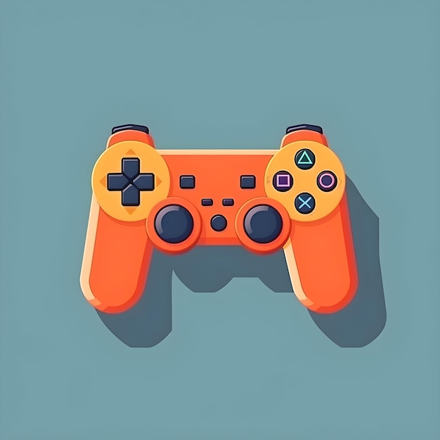 An orange game controller with the word playstation on it.