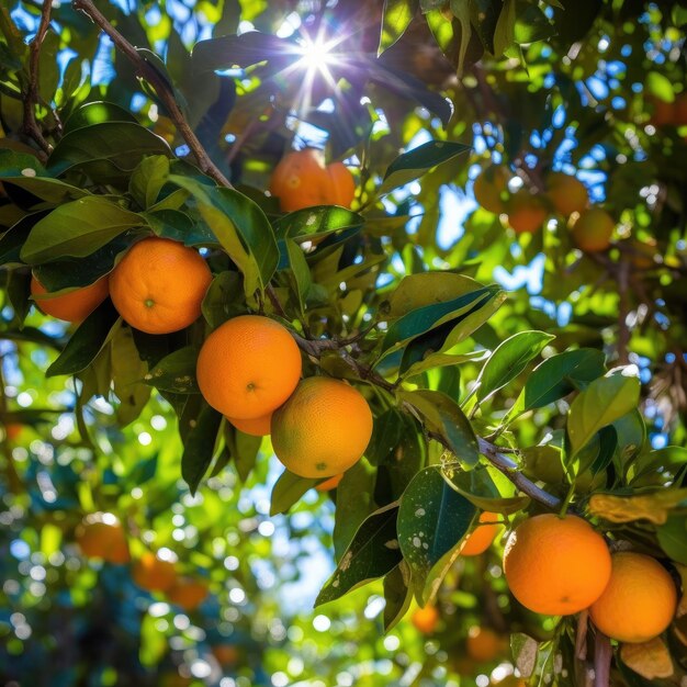 Orange garden oranges on tree Generative ai