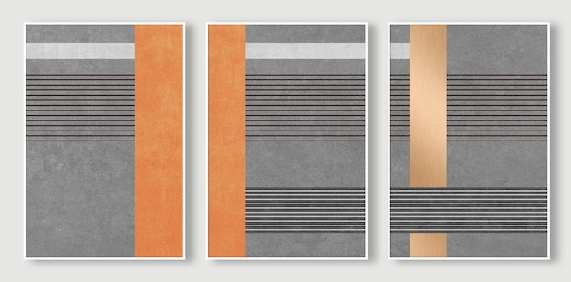 Orange geometric line monogram pattern, gray carpet background.