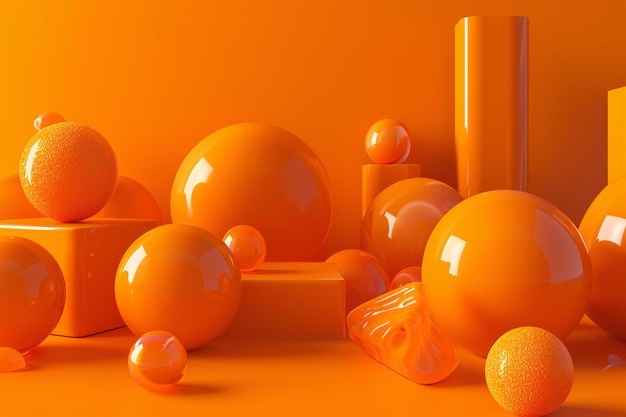 Orange geometric shapes on orange background Minimal scene
