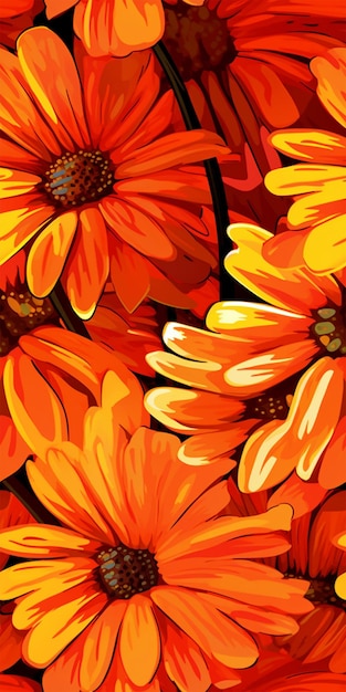 Orange gerbera daisies' vertical pattern generated by AI