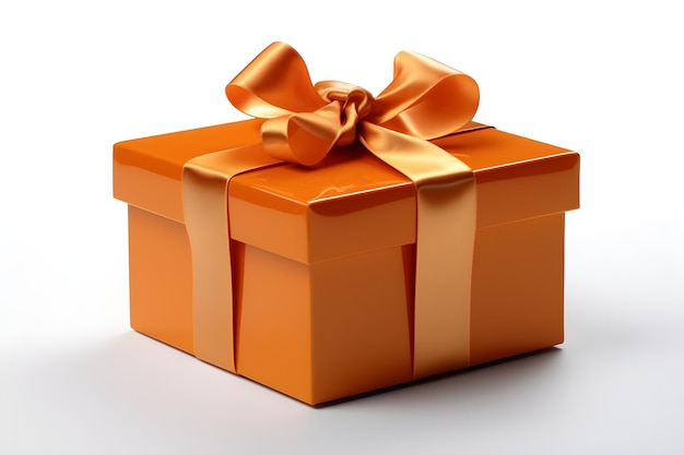 Orange gift box with ribbon isolated on white background