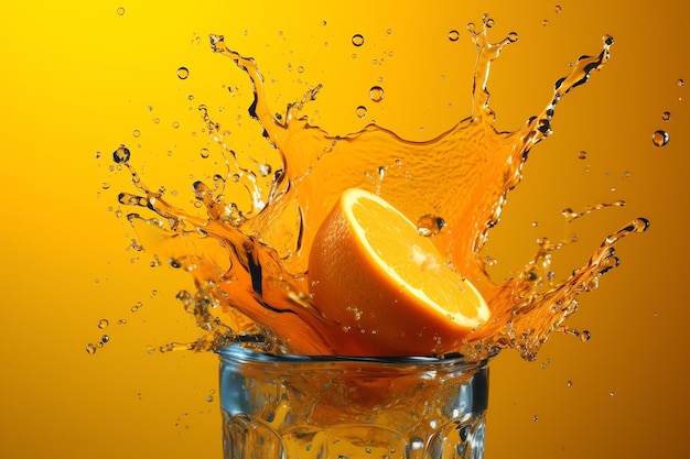 A orange in a glass of water