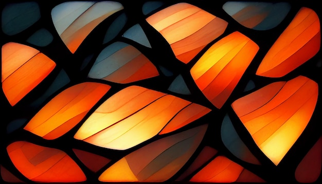 Orange glowing stained glass pattern background