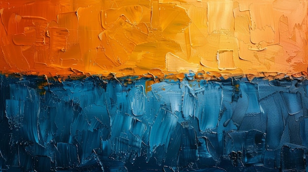 Orange gold blue abstract oil painting art design