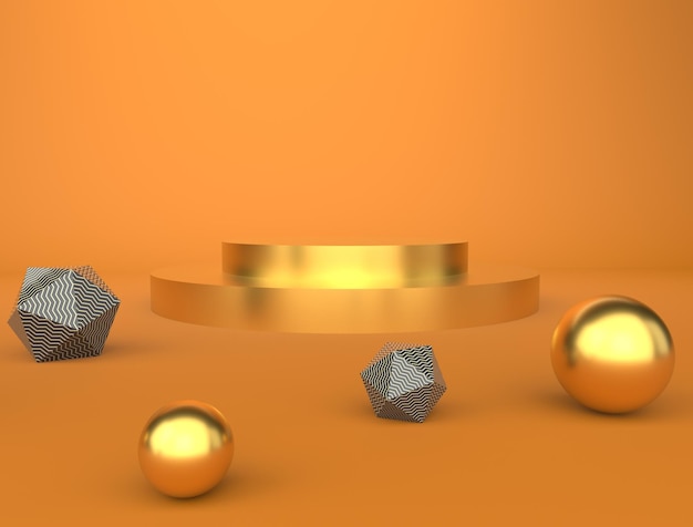 Orange gold geometric shape of product display 3D Rendering