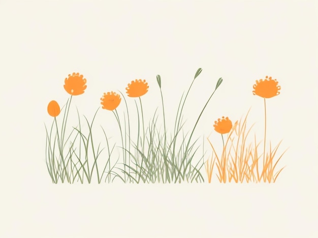Оранжевая травяная луга Простая линия Искусство Милое и очаровательное