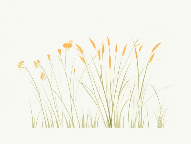 오렌지 잔디 들판 간단한 선 예술 귀고 매력적