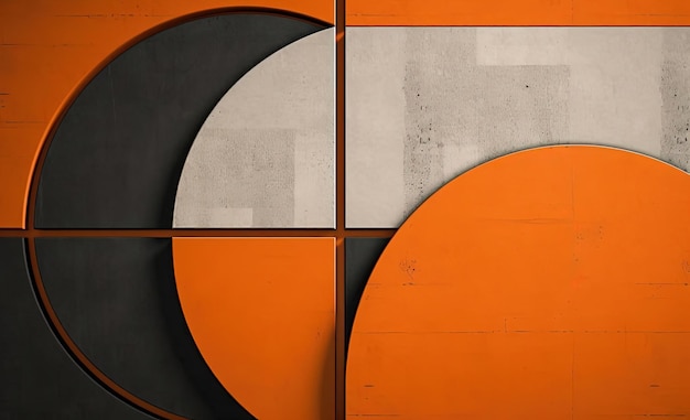 an orange and gray wall art design with lines