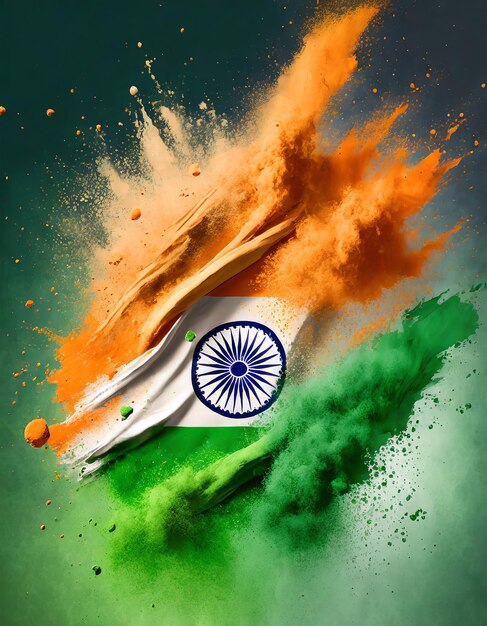 Photo orange and green color powder splash indian flag independence day indian republic day