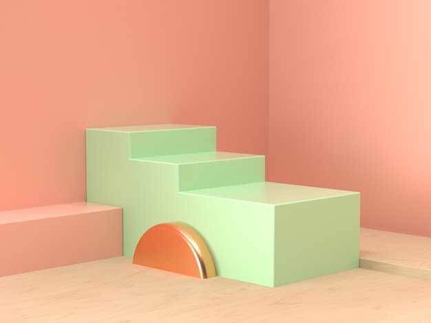 orange green pastel scene wall corner geometric set stage