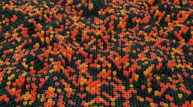 오렌지와 녹색 만족 최소한의 패턴 3d 렌더링 추상 기하학적 배경 다채로운 생성자 아이소메트릭 벽지모던 유행 스타일 동적 디자인 요소 모션