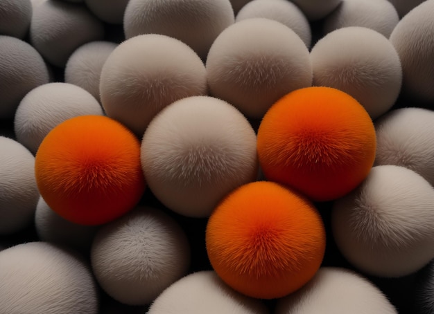 Photo orange and grey fuzzballs forming a backdrop