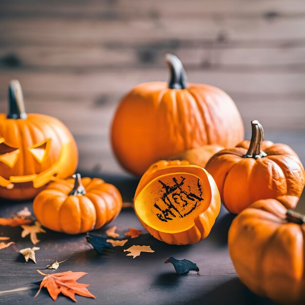 Orange grunge background for halloween with pumpkins