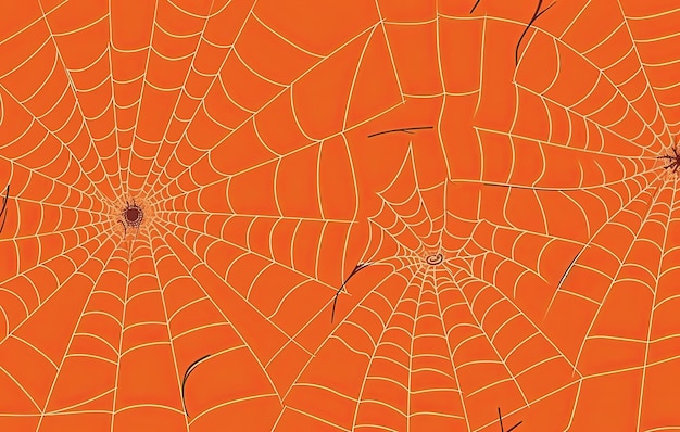 Orange halloween background with spiders web Generative AI