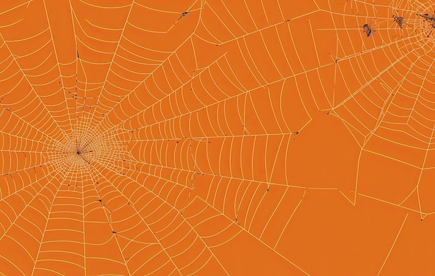 Orange halloween background with spiders web Generative AI