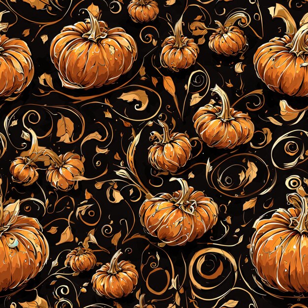 Photo orange halloween pumpkins seamless pattern colorful digital artwork ai generated