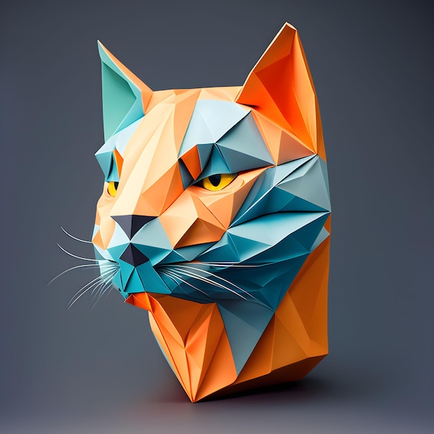 Orange Head Cat Papercut Origami