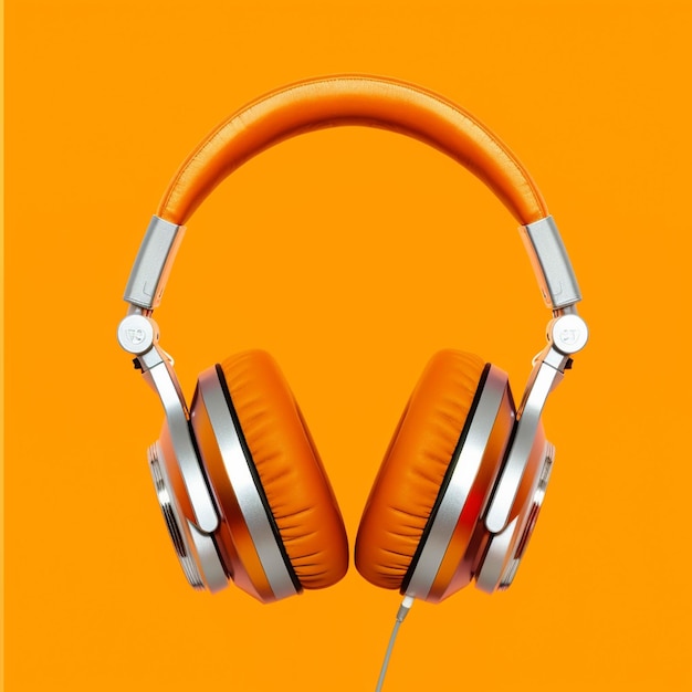 Orange headphones on orange background 3d illustration music concept