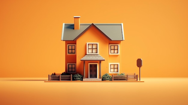 An orange house with a sign that says'home'on it