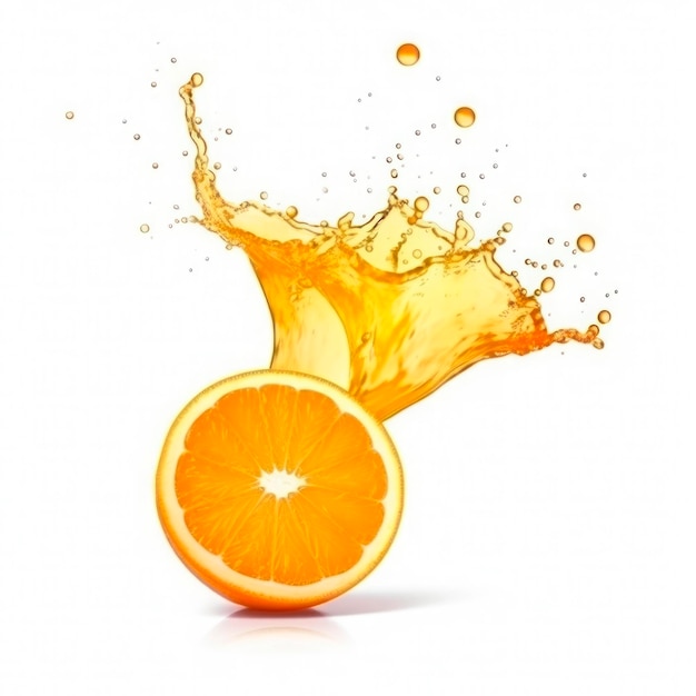 Orange into of burst splashes of juices on white Vector illustration