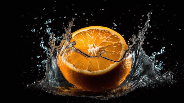 An orange is being splashed in the water.