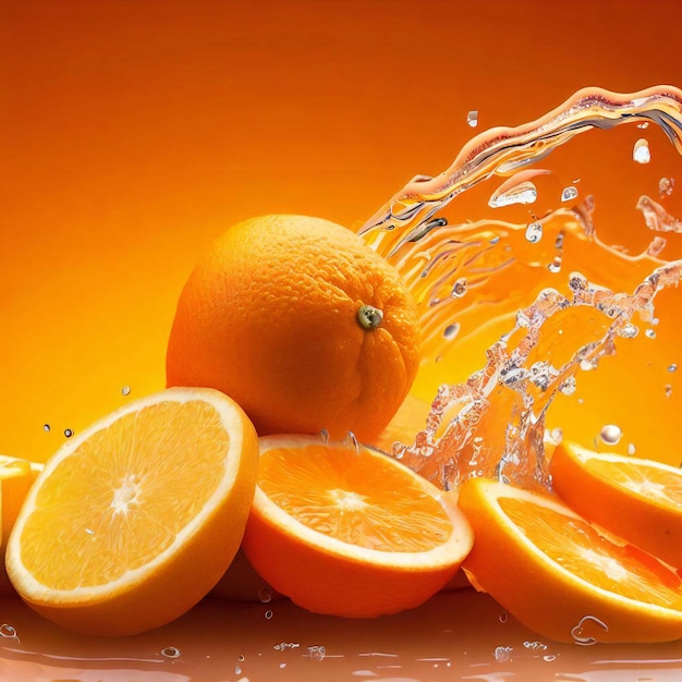 An orange is surrounded by a splash of water and it is orange.