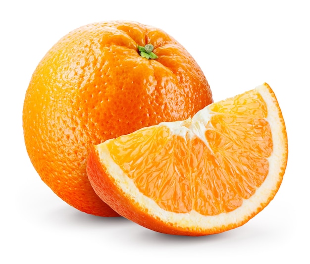 Orange isolate Orange fruit with slice on white background Whole orange fruit with slice Full depth of field