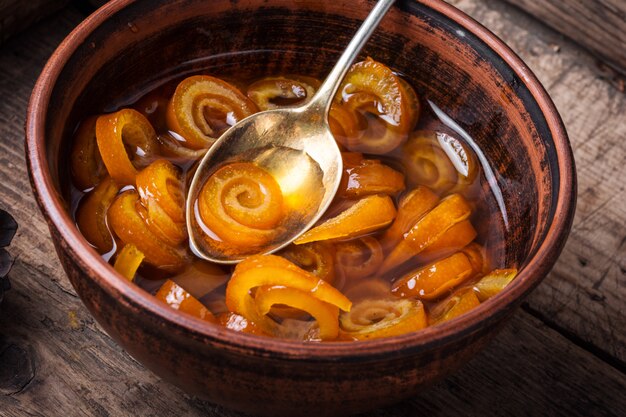 Orange jam in bowl