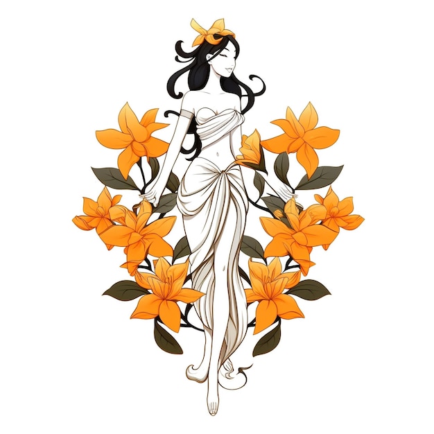 Photo orange jasmine flower beautiful cartoon style