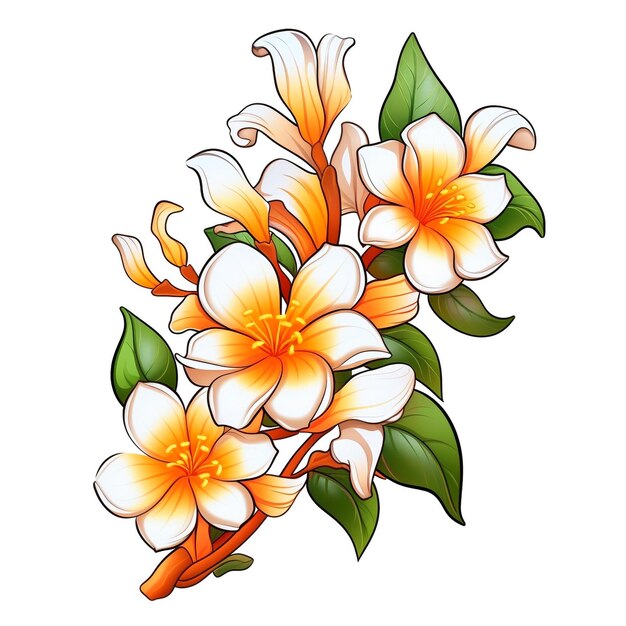 Orange jasmine Flower Beautiful Cartoon style