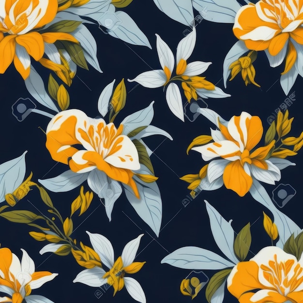 Orange jasmine flower pattern on the navy background