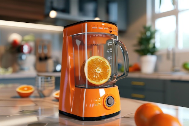 Photo orange juice blender machine in the kitchen interior blender