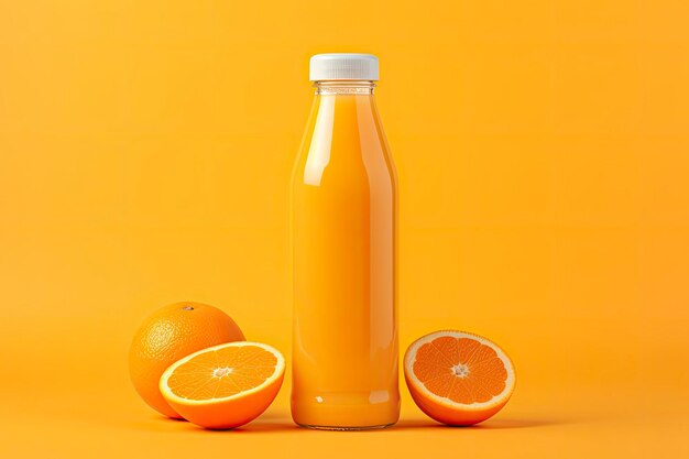 Orange juice bottle on orange background