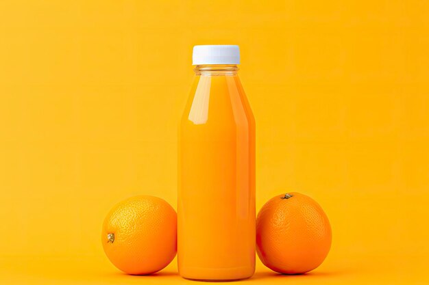 Orange Juice bottle on orange background