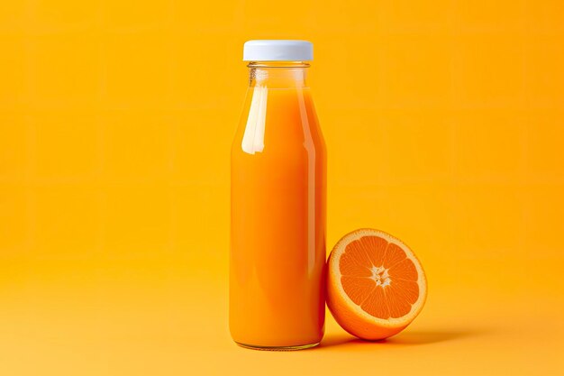 Orange juice bottle on orange background