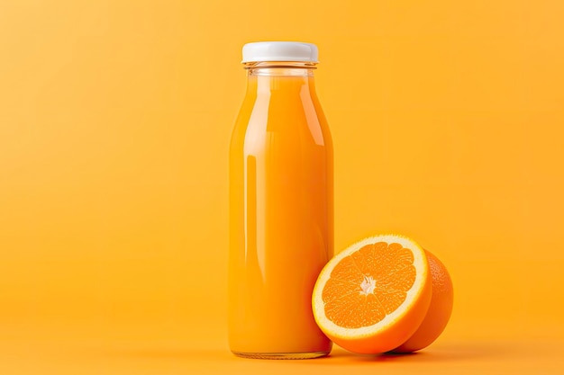 Orange juice bottle on orange background