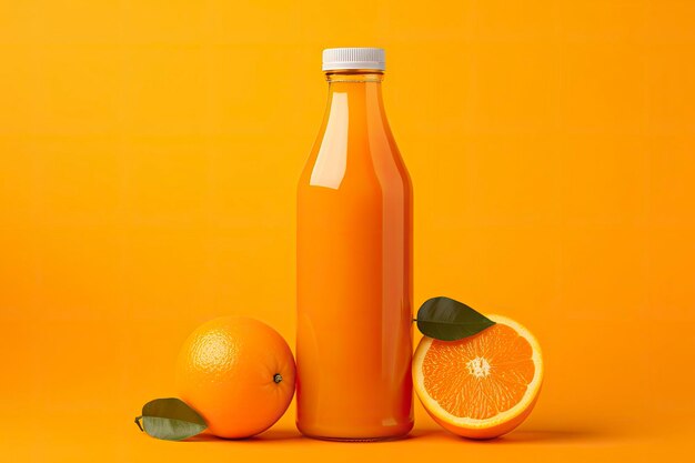 Orange juice bottle on orange background