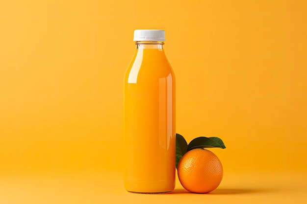 Orange Juice bottle on orange background