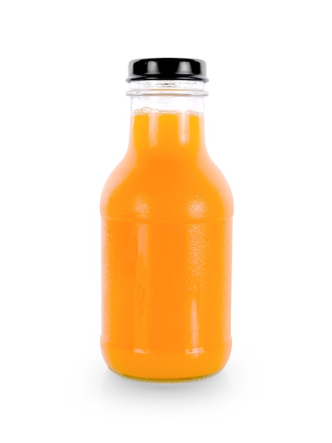 Photo orange juice bottle on white background