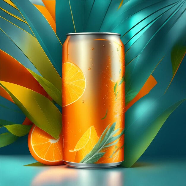 orange juice can with leaves illustration background