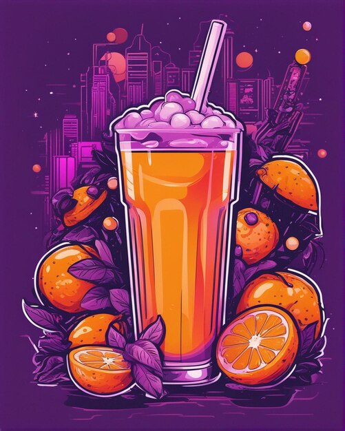 Orange juice details lost in bubble tea background tshirt design streetwear design professional vec