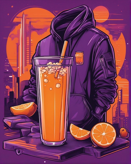 Orange juice details lost in bubble tea background tshirt design streetwear design professional vec