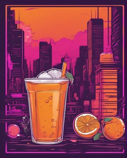 orange juice details lost in bubble tea background Tshirt design streetwear design professional vec