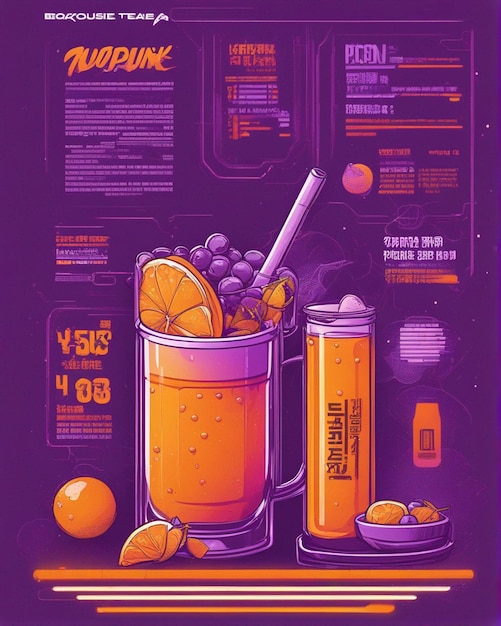 Photo orange juice details lost in bubble tea background tshirt design streetwear design professional vec