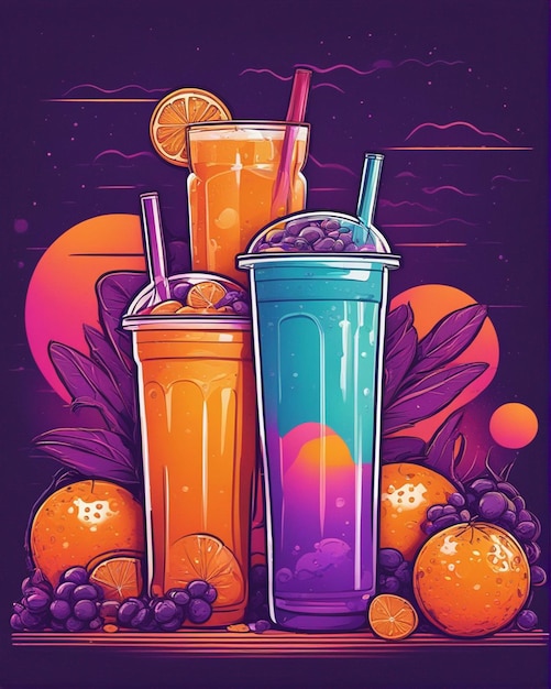 Orange juice details lost in bubble tea background tshirt design streetwear design professional