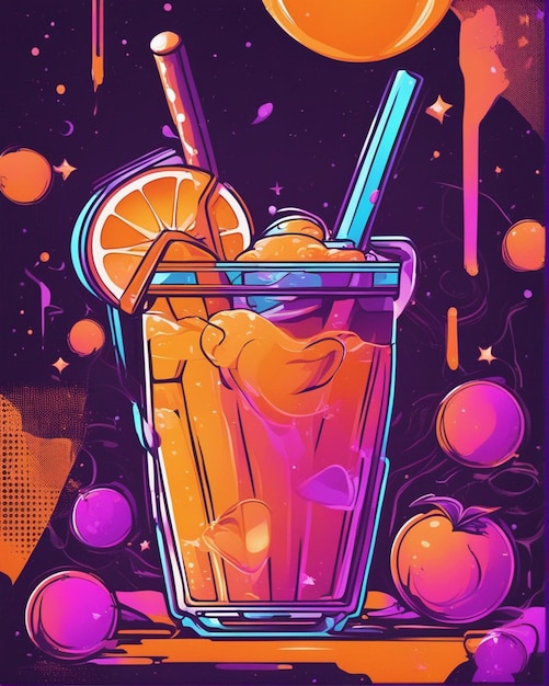 orange juice details lost in bubble tea background Tshirt design streetwear design professional