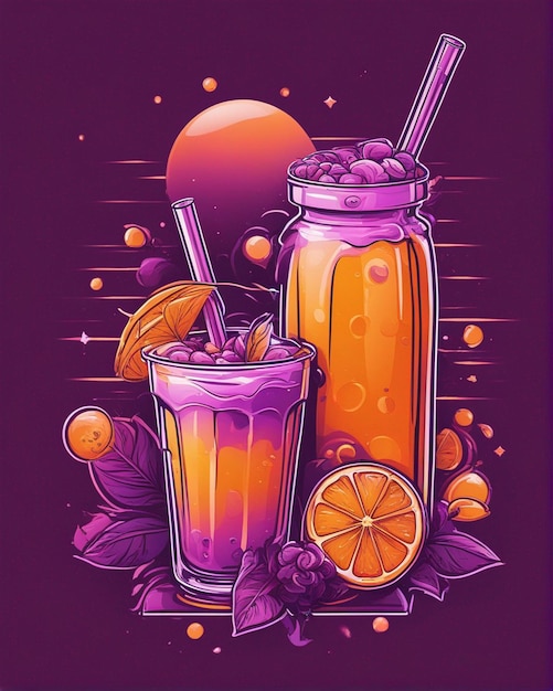Фото Детали апельсинового сока, потерянные на фоне пузырькового чая, дизайн футболки, профессиональный дизайн уличной одежды