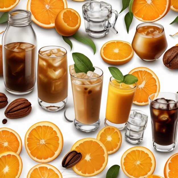 Photo orange juice espresso isolated on white background clipping path
